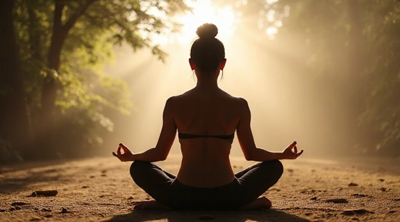 Person meditating in a serene environment