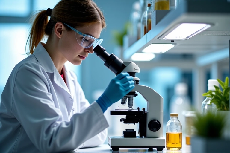 Scientist examining ingredients in a lab